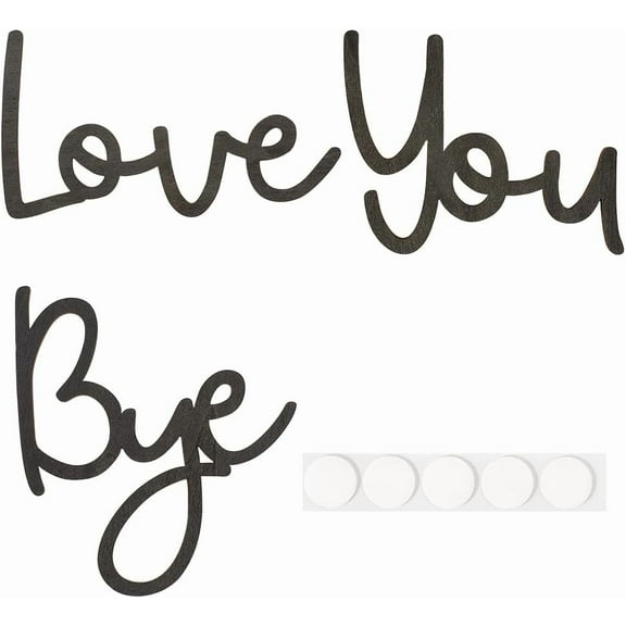 Bye Love You Wooden Signs Above Door Black Words Wooden Script Entryway Hallway Home Wall Art Decorations with Stickers for Valentine's Decor Express Love and Warmth Family Sign Black DIY