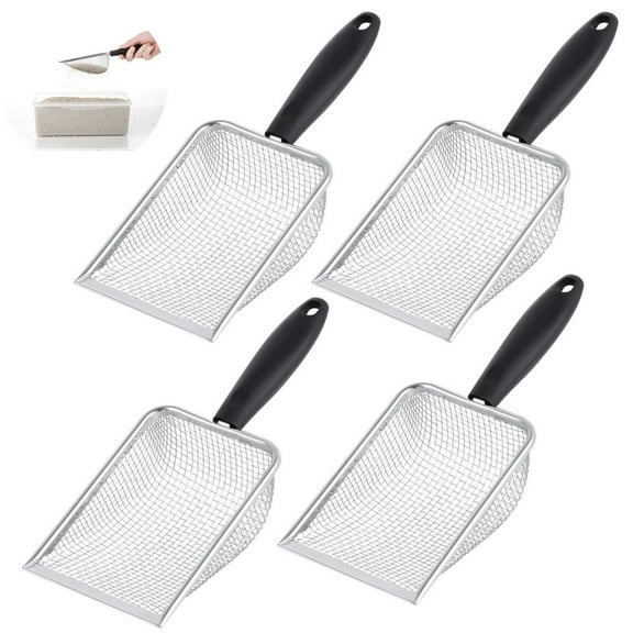 Byepica 4Pcs Stainless Steel Cat Litter Scoop, Litter Shovels for Cats, Fine Mesh Sand Sifters for Crustaceans, Fish, Reptile(Silver)