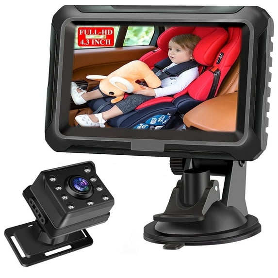Byseng Baby Car Camera, 4.3" HD 1080P Rear Facing, Car Baby Monitor with IPS LCD, Adjustable