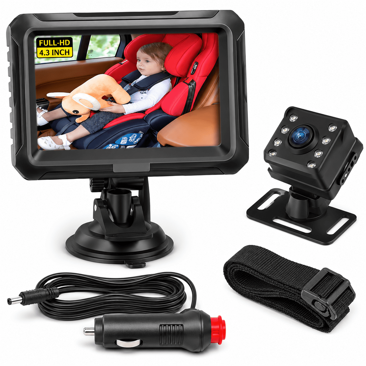 Byseng Baby Car Camera, 4.3" 1080P Rear Facing Baby Car Monitor with Night Vision, IPS LCD Screen, 150 Wide View, 360 Adjustable Backseat Camera for Baby Rear S