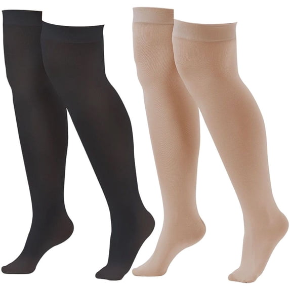 Byfri 2 Pairs Plus Size Calf Compression Socks Black Skin Tone XL Polyester Spandex Knee High for Women Sports Travel