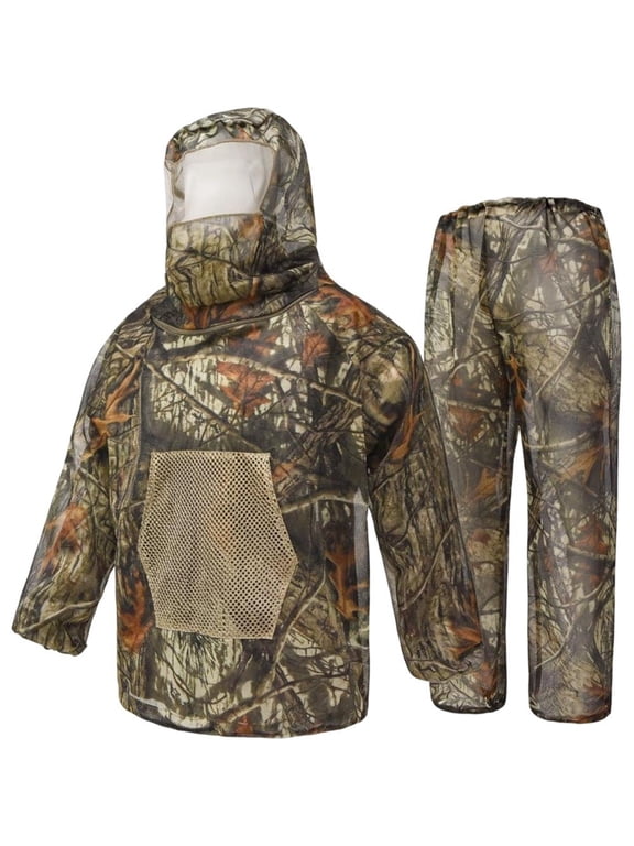 3D Camouflage Mosquito Repellent Hooded Suit, Breathable Mesh Bug Clothing for Outdoor Activities, Big Tree XL/XXL