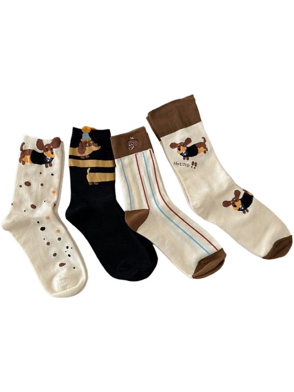 4 Pairs Dachshund Cotton Crew Socks Novelty Animal Socks for Women Autumn Winter Gift A