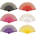 thumbnail image 1 of Byfri 6 Pack Gold Trim Floral Folding Hand Fans Clacking Handheld Fans for Line Dancing Weddings 43x24cm, 1 of 7