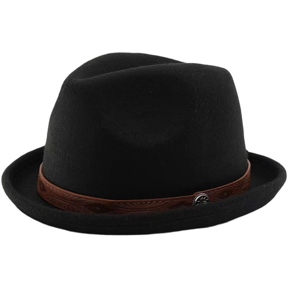 Byfri Black Classic Wool Bowler Hat, Victorian Style Round Top Cap for Themed Events, Black 56-58cm