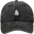 thumbnail image 1 of Byfri Black Halloween Ghost Embroidered Baseball Hat 56-62cm Adjustable Washed Cotton Dad Cap, 1 of 7