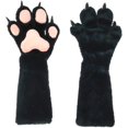 thumbnail image 1 of Byfri Black Pink Furry Animal Paw Gloves 40x15cm Warm Plush Mittens for Winter Festive Events, 1 of 7