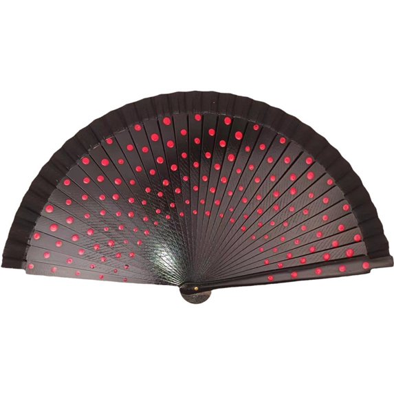 Byfri Black Spanish Double-Sided Dot Folding Hand Fan Vintage Style for Dance Photo Prop 9.06inch