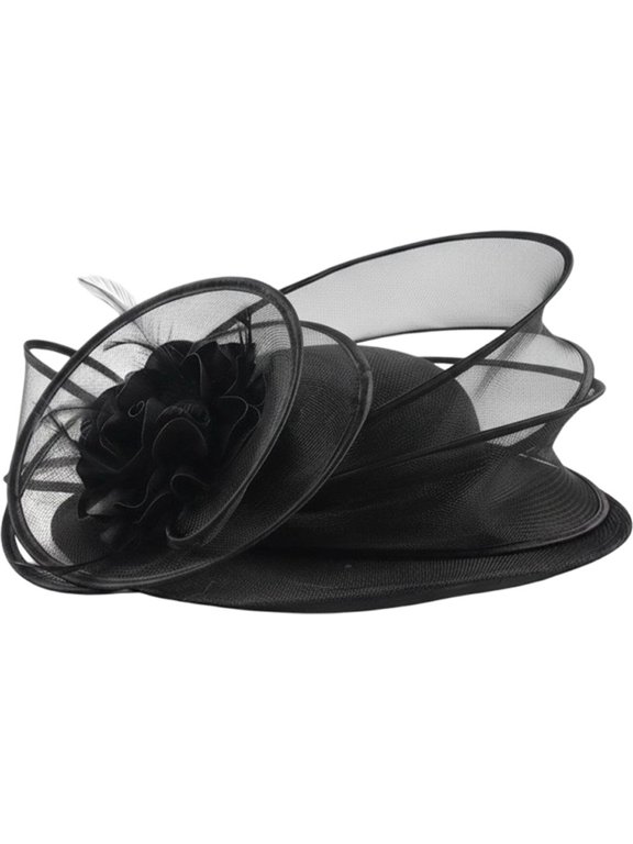 Black Wide Brim Church Hat, Elegant Kentucky Derby Fascinator for Women's Formal Events, Black 56-59cm