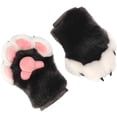 thumbnail image 1 of Byfri Black and White Furry Cat Paw Full Finger Mittens, Plush Animal Gloves for Themed Festivities, Black White 32x24cm, 1 of 7