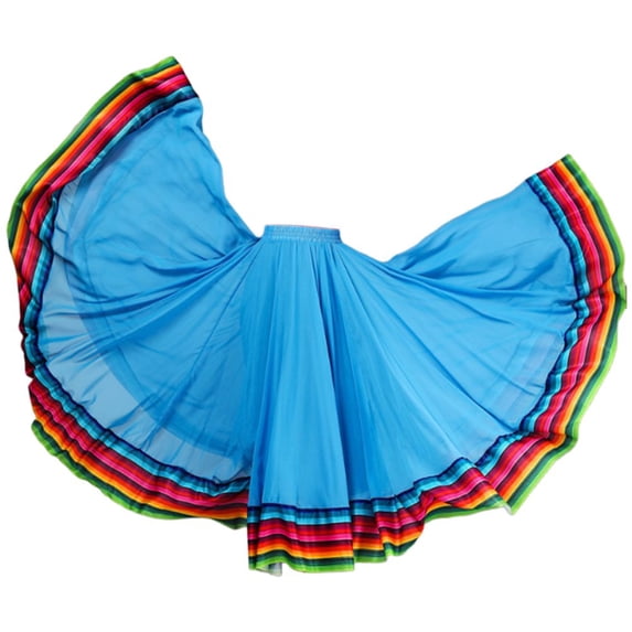 Byfri Blue Flamenco Dance Skirt, Big Swing Long Mexican Folk Costume for Ballroom, 90cm