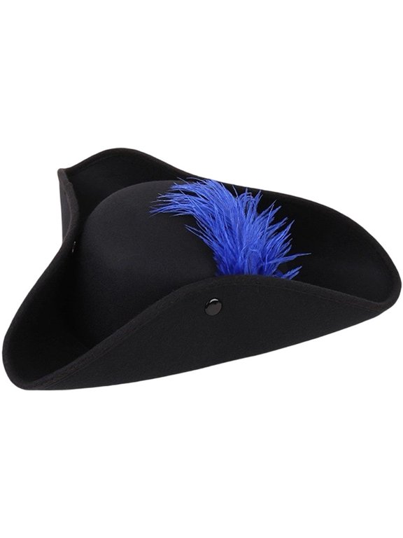 Wide Brim Pirate Hat with Blue Feather 56-58cm Felt Tricorn Hat for Themed Parties Stage