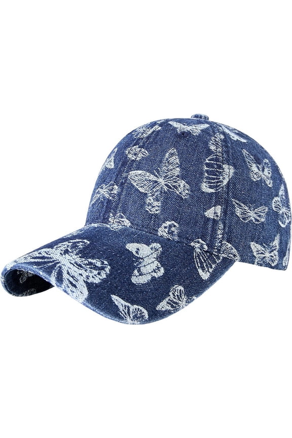 Butterfly Printed Baseball Cap Adjustable Vintage Sun Hat for Outdoor Activities Blue 56-59cm