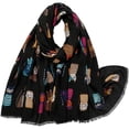 thumbnail image 1 of Byfri Cat Animal Print Fringed Shawl Scarf Black 180x85cm Soft Wrap Travel Sun Protection for Women, 1 of 7