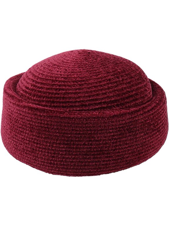 Chenille Brimless Docker Cap Vintage Sailor Pillbox Wine Red 58cm 1Pc