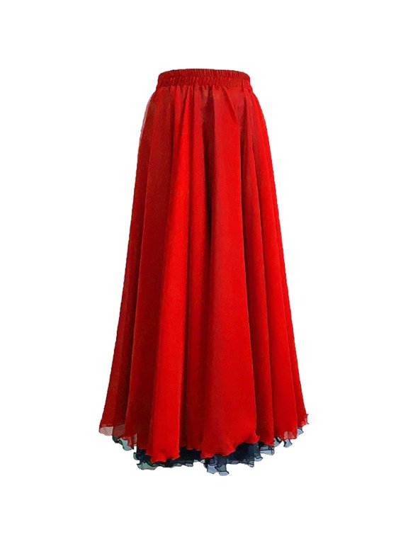 Chiffon Belly Dance Skirt Full Circle Flamenco Swing Maxi Red 95cm 1Pc