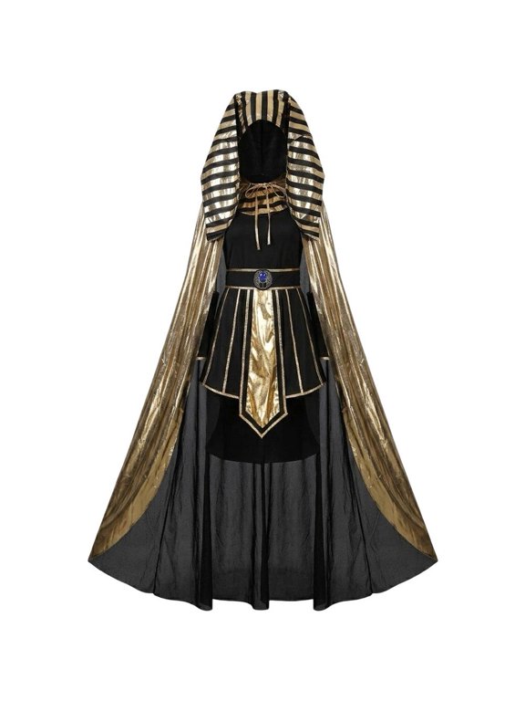 Cleopatra Egyptian Queen 6-Piece Dress Set, Historical Themed Party Outfit with Headpiece Cape, As Shown M