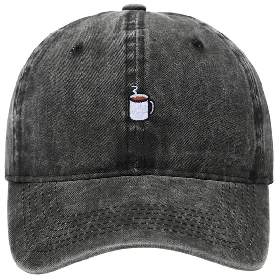 Byfri Coffee Embroidered Vintage Baseball Cap Washed Cotton Dad Hat for Outdoor Black 56-58cm