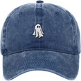 thumbnail image 1 of Byfri Dark Blue Halloween Ghost Embroidered Baseball Hat 56-62cm Adjustable Washed Cotton Dad Cap, 1 of 7