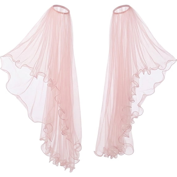 Byfri Detachable Bridal Tulle Sleeves Blush Pink 95cm Nylon Sheer Arm Gloves for Wedding Formal Events