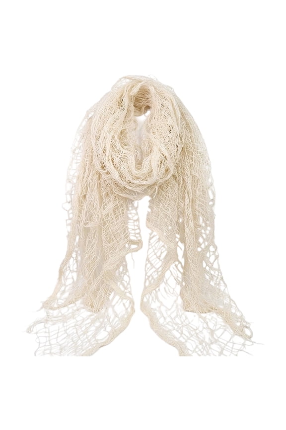 Distressed Mesh Knit Shawl Scarf Lightweight Y2K Style Wrap for All Seasons 200cm Beige