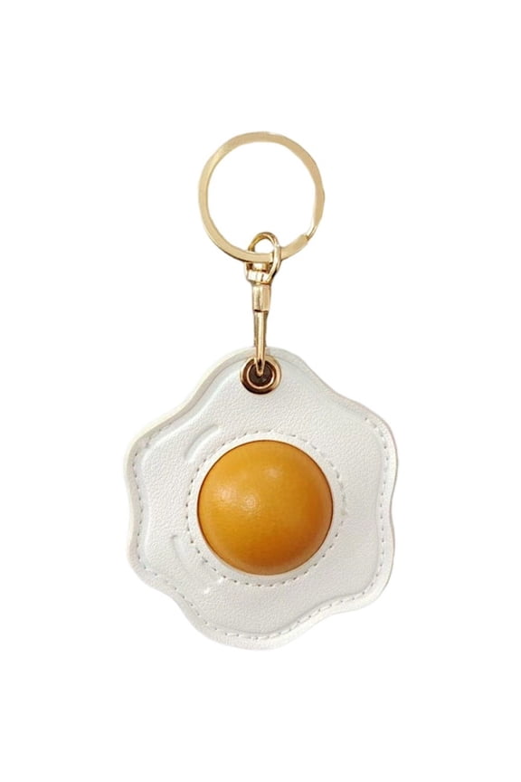 Egg Shaped Access Card Holder Keychain PU Leather Protective Case with Key Ring for Badge Wallet 13.7x6.6cm