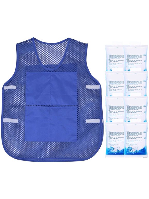 Evaporative Cooling Vest with 8 Ice Bags Summer Outdoor Work Vest Blue 56x67cm