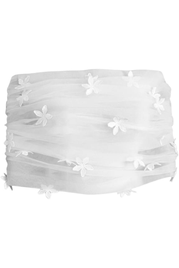 Floral Tulle Bridal Capelet Shawl, Detachable One-Shoulder Cover-Up for Weddings, White 100cm