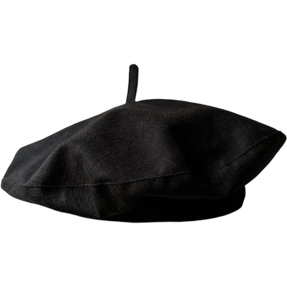 Byfri French Style Linen Beret Hat Lightweight Artist Cap for Daily Wear Black 54-58cm