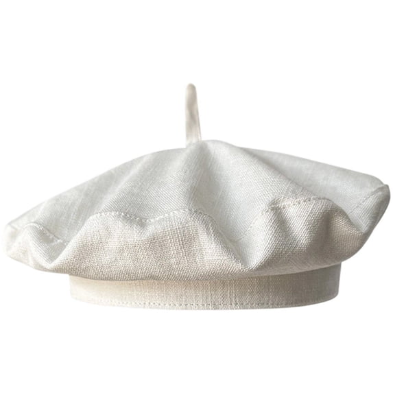 Byfri French Style Linen Beret Hat Lightweight Artist Cap for Daily Wear White 54-58cm