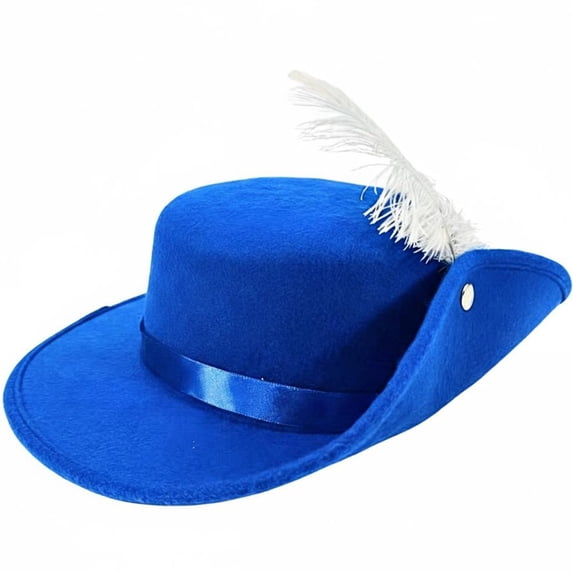 Byfri Gentleman Fedora Hat Blue 58cm Classic Wide Brim with Feather for Formal Events