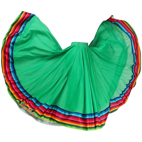 Byfri Green Flamenco Dance Skirt, Big Swing Long Mexican Folk Costume for Ballroom, 90cm