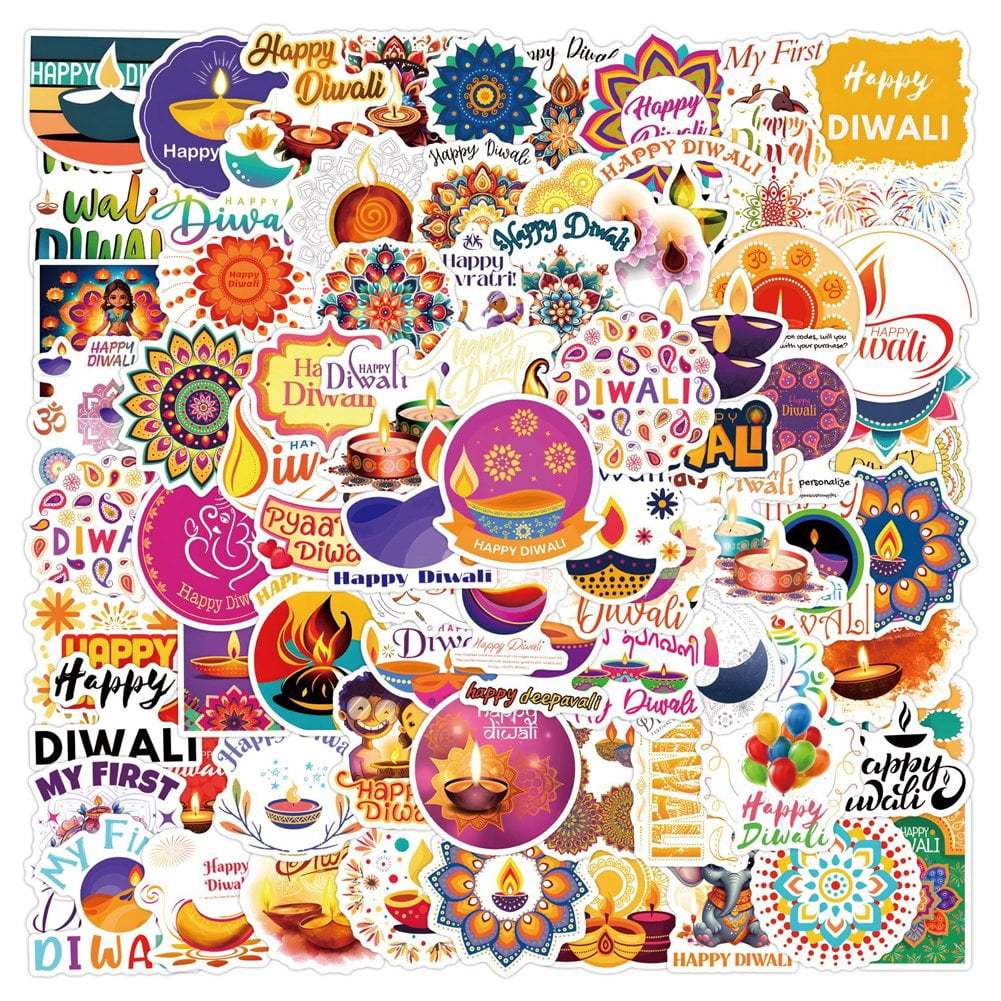 Byfri Happy Diwali Rangoli Stickers Indian Festival PVC Decals 5.6cm ...