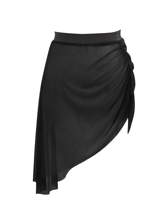 Irregular Sheer Chiffon Ballet Wrap Skirt, Elastic Waist Dance Skirt for Adult, Black M/L 54.5cm