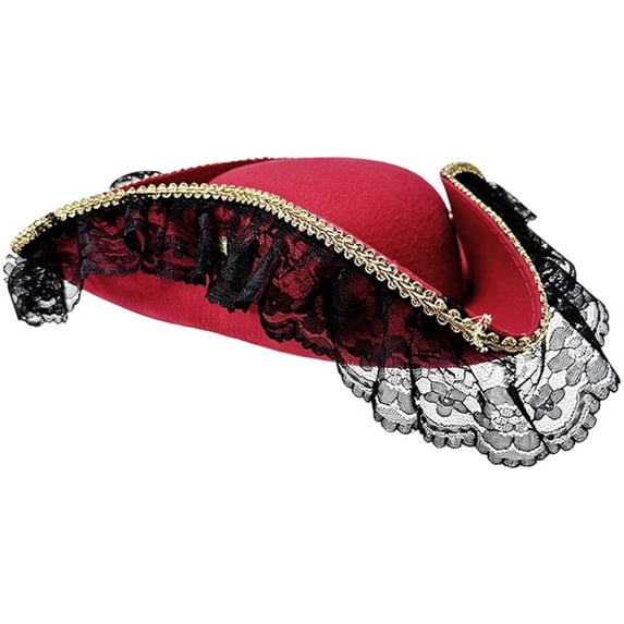 Byfri Lace Trim Tricorne Pirate Hat Themed Party Hat 36x33x11cm