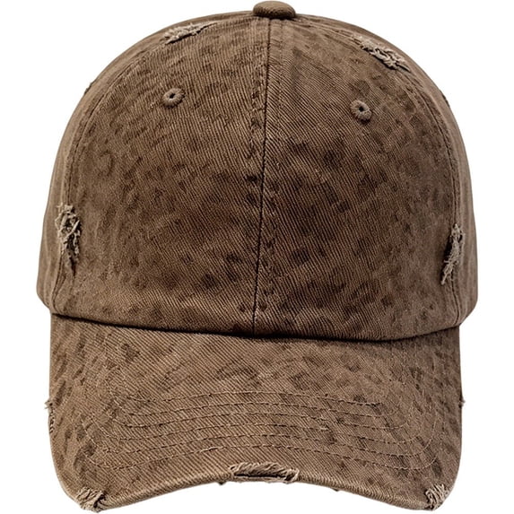 Byfri Leopard Print Baseball Cap Dark Brown Washed Distressed Cotton 55-60cm for Men Women Outdoor