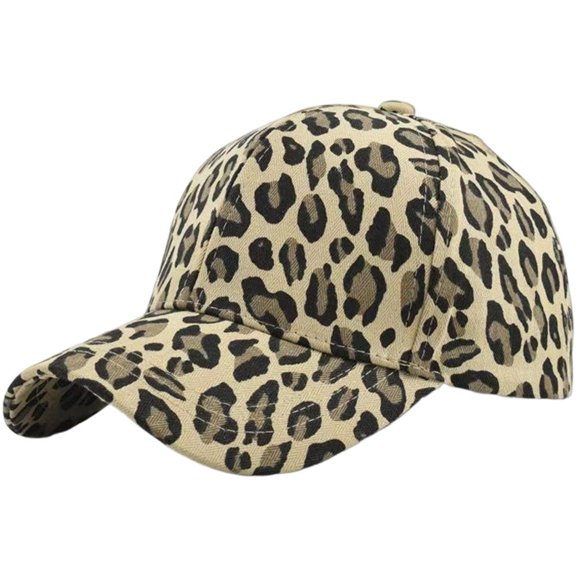 Byfri Leopard Print Baseball Cap Khaki 54-60cm Adjustable Hip Hop Trucker Hat for Outdoor Sports