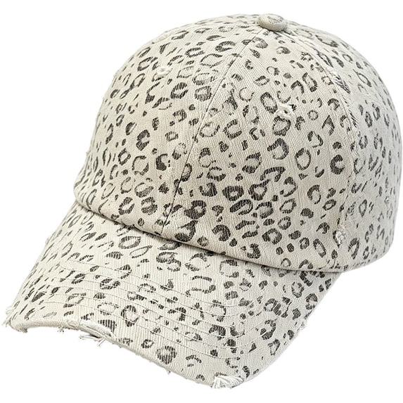 Byfri Leopard Print Baseball Cap Khaki Washed Distressed Cotton 55-60cm for Men Women Outdoor