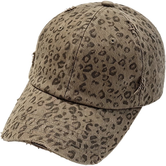 Byfri Leopard Print Baseball Cap Light Brown Washed Distressed Cotton 55-60cm for Men Women Outdoor