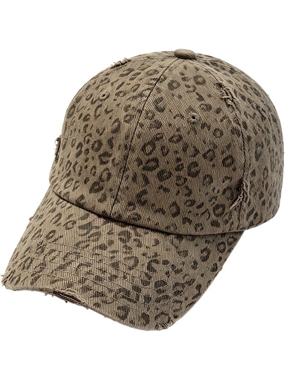 Leopard Print Baseball Cap Light Brown Washed Distressed Cotton 55-60cm for Men Women Outdoor