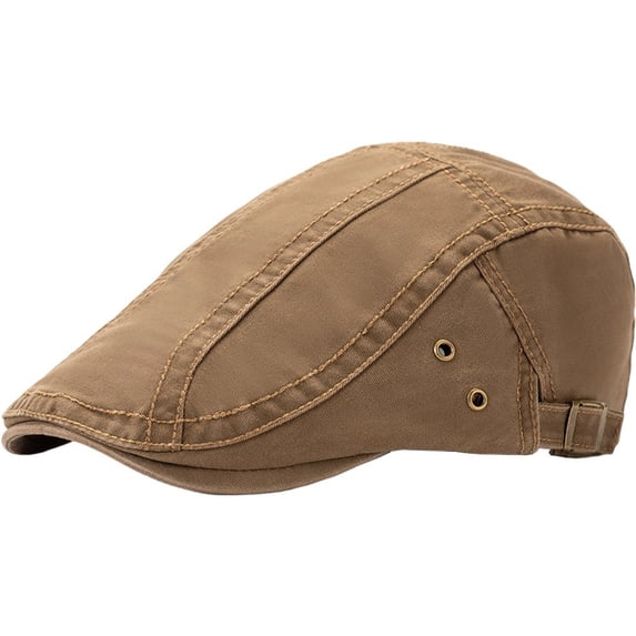 Byfri Men's Cotton Flat Cap Coffee Adjustable Newsboy Hat Breathable Beret-Style for Golf Driving Travel