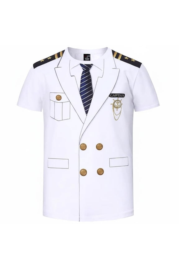 Men's White Sailor Style Short Sleeve T-Shirt Nautical Casual Theme Wear Size S