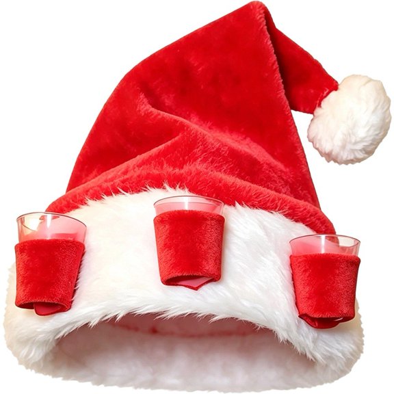 Byfri Novelty Santa Hat Shot Glass Holster Christmas Bar Cap Plain Velvet Red 1Pc