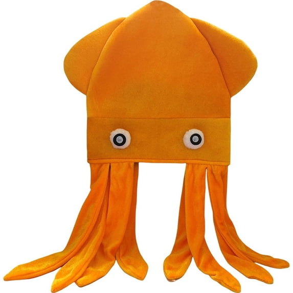 Byfri Octopus Plush Hat Orange Soft Fabric Headwear 70cm for All Ages Themed Parties