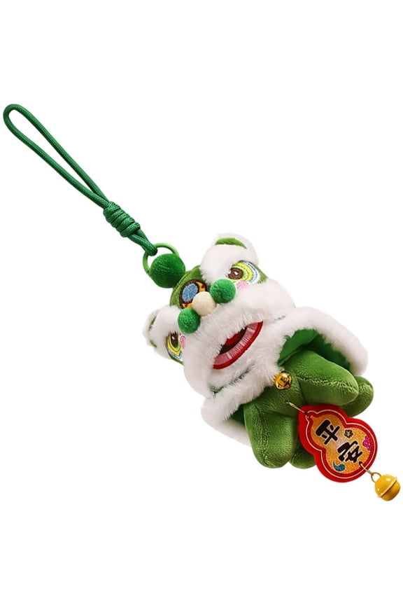 Plush Lion Dance Keychain Cute Chinese Style Bag Pendant Key Ring for New Year Gift 31x11cm Green