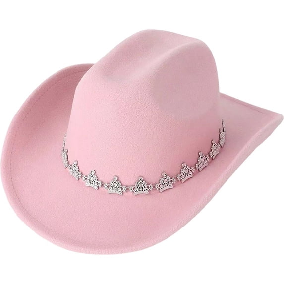 Byfri Polyester Pink Cowboy Hat Crown Decoration Wide Brim 56-58cm