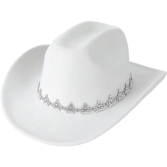 Byfri Polyester White Rhinestone Jazz Cowgirl Hat Wide Brim 56-58cm