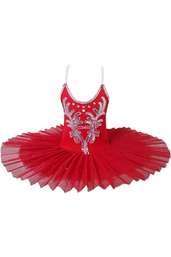 Professional Swan Lake Ballet Tutu Dress Hard Organdy Platter Skirt for Recitals & Competitions Size M Red