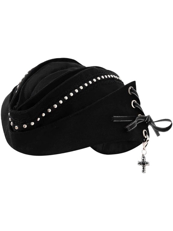 Punk Style Sailor Beret Hat with Cross Pendant Fashion Statement Hat 56-58cm
