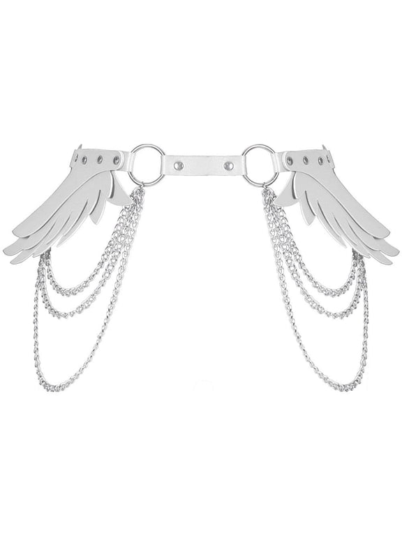 Punk Y2K Angel Rivet Waist Chain Belt, PU Leather Layered Body Chain, Adjustable 74-90cm for Dance Parties